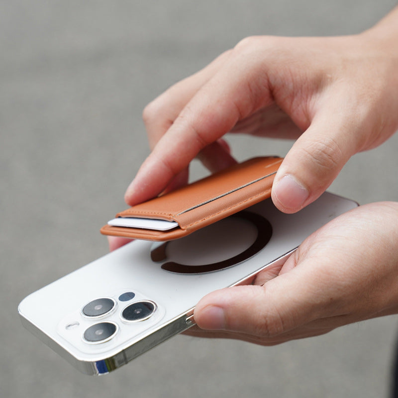 Suitable for iPhone magnetic suction stand card holder leather desktop phone magsafe back clip stand portable foldable.