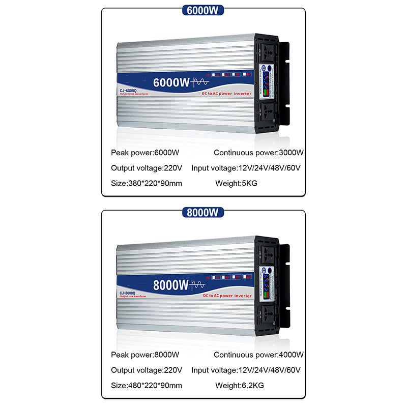 Color screen display high-power on-board inverter 12V 24V 48V 60V To 220V 6000W