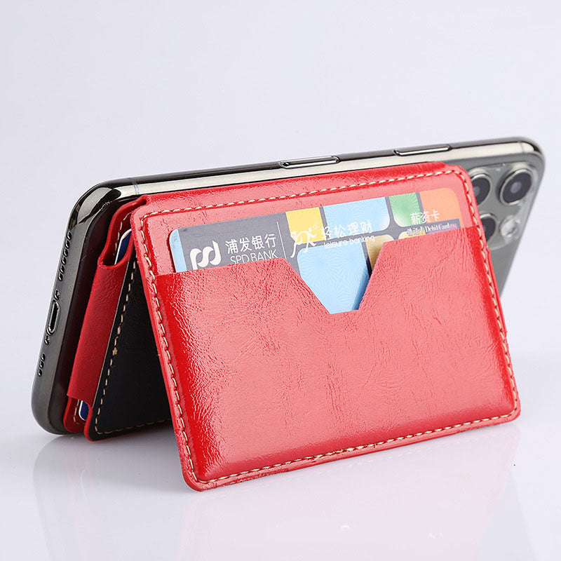 Mobile wallet card sticker holder card sleeve back adhesive crazy horse pattern leather card holder coin card bag mobile stand