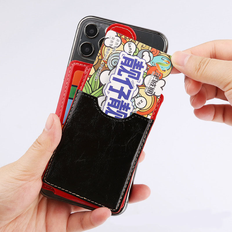 Mobile wallet card sticker holder card sleeve back adhesive crazy horse pattern leather card holder coin card bag mobile stand