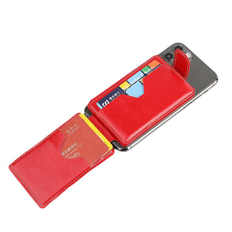 Mobile wallet card sticker holder card sleeve back adhesive crazy horse pattern leather card holder coin card bag mobile stand