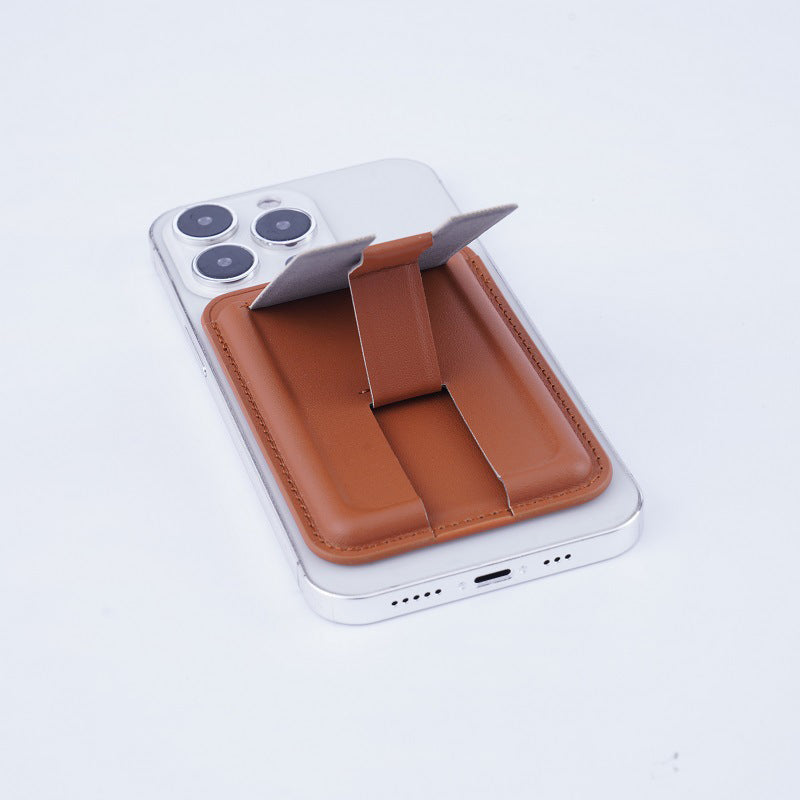 Suitable for iPhone magnetic suction stand card holder leather desktop phone magsafe back clip stand portable foldable.