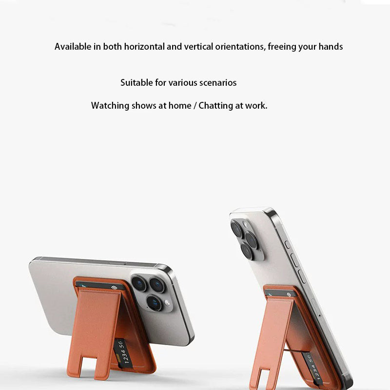 Suitable for iPhone magnetic suction stand card holder leather desktop phone magsafe back clip stand portable foldable.