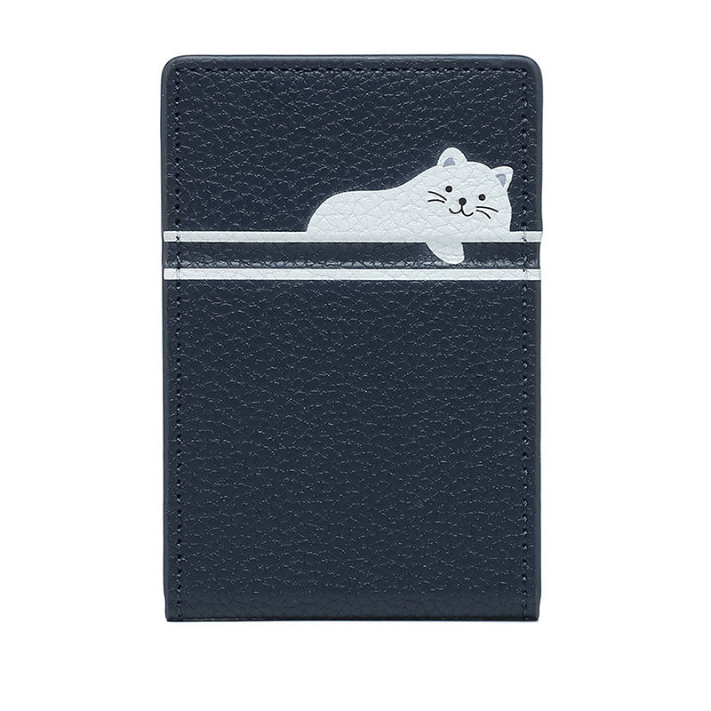 Compatible with iPhone 16 Pro Max magnetic mirror cardholder creative cartoon cat foldable MagSafe leather card case.