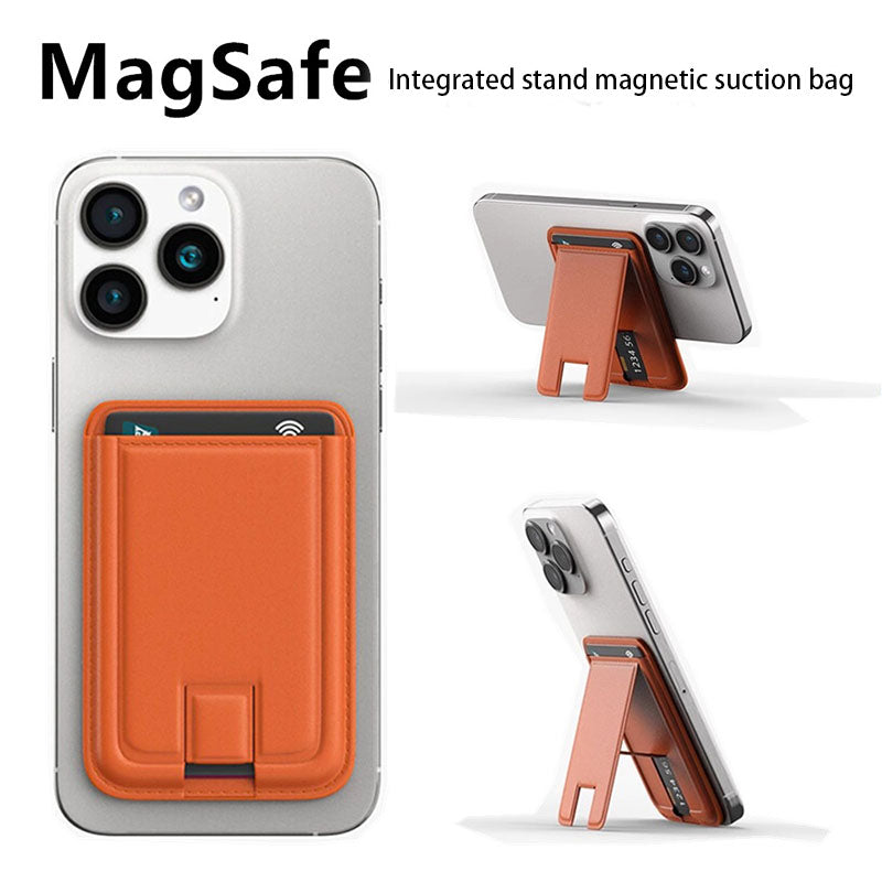 Suitable for iPhone magnetic suction stand card holder leather desktop phone magsafe back clip stand portable foldable.