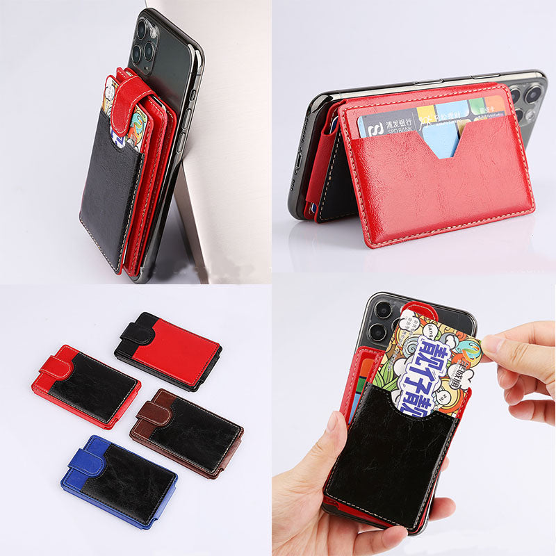 Mobile wallet card sticker holder card sleeve back adhesive crazy horse pattern leather card holder coin card bag mobile stand
