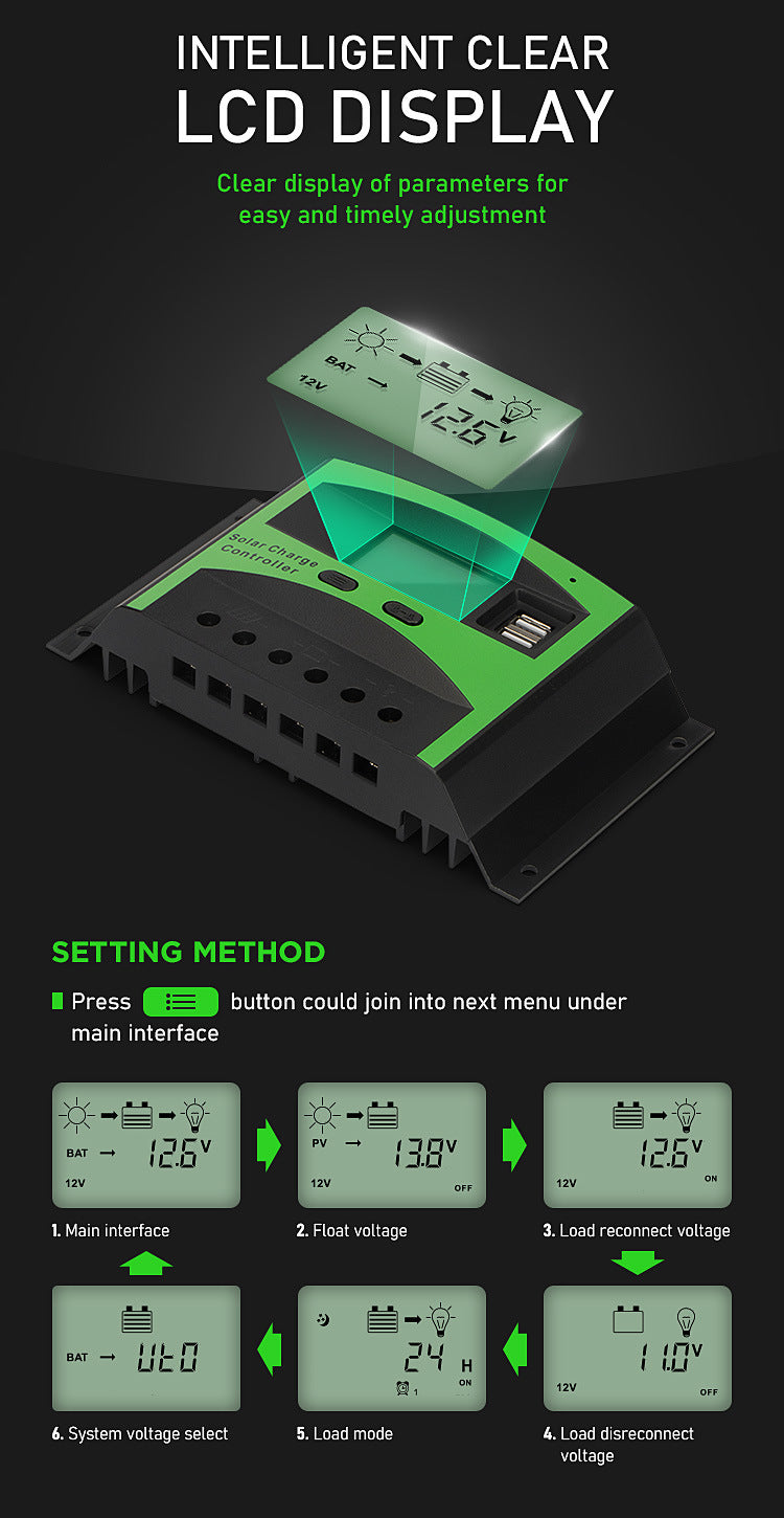 Factory direct supply solar controller 10A 20A30A street light intelligent system charge controller rechargeable lithium battery