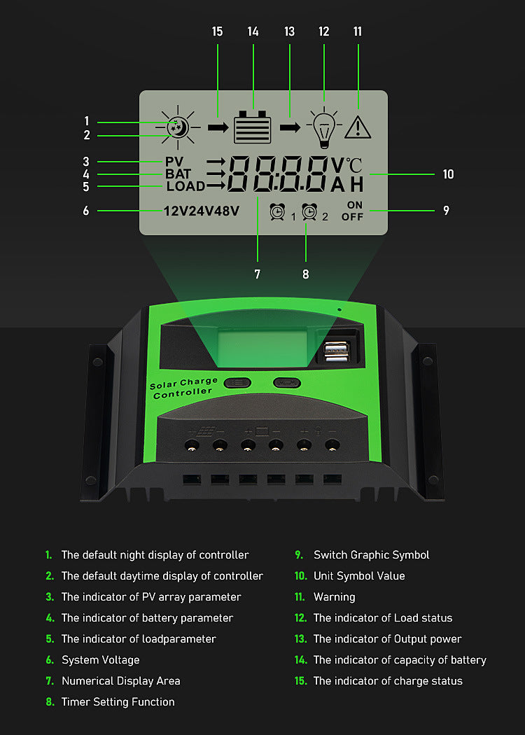 Factory direct supply solar controller 10A 20A30A street light intelligent system charge controller rechargeable lithium battery