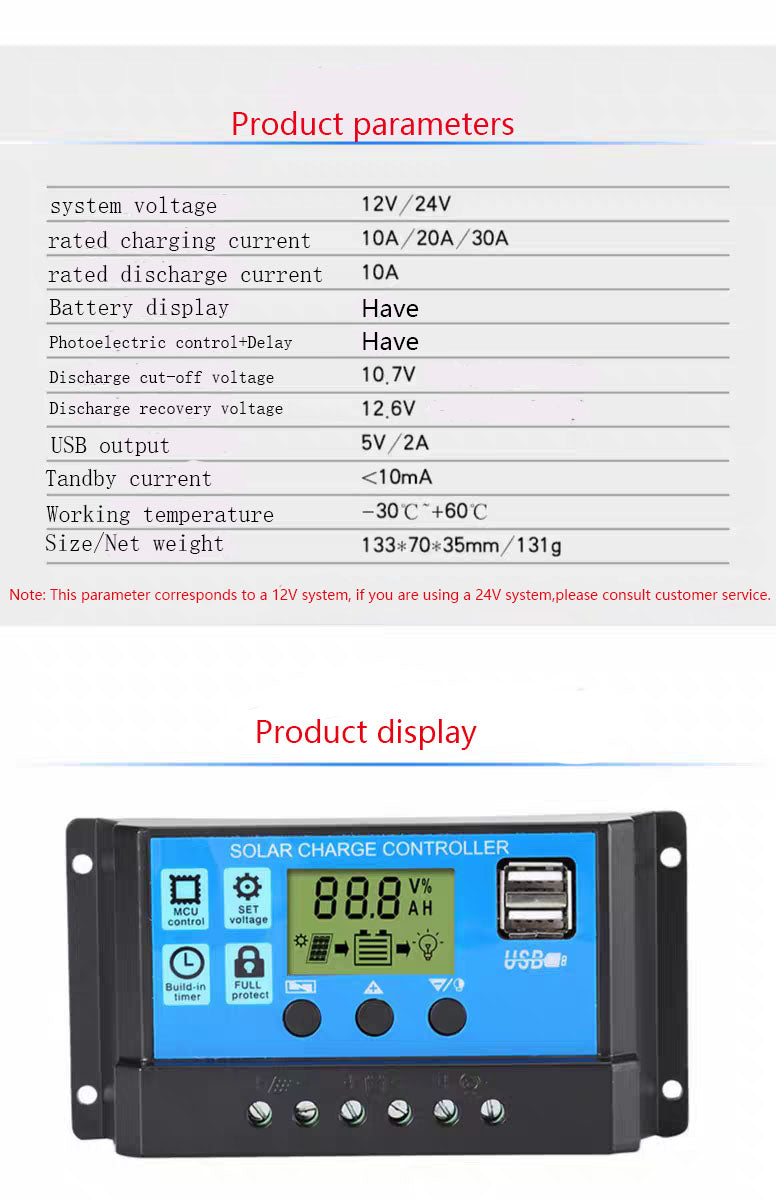 Solar controller 12V/24V lead-acid/lithium battery general