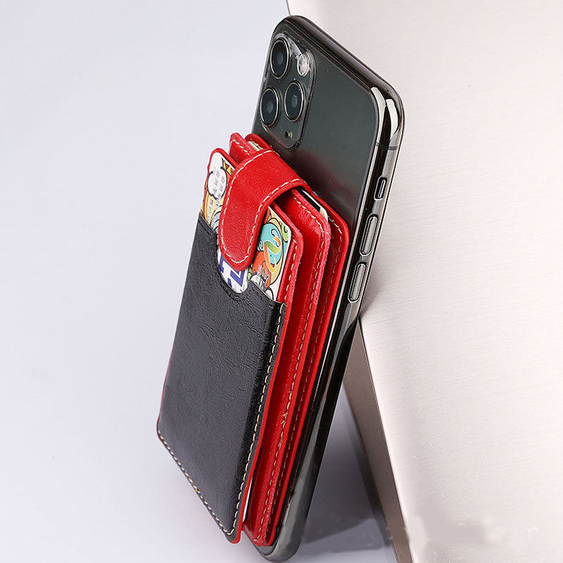 Mobile wallet card sticker holder card sleeve back adhesive crazy horse pattern leather card holder coin card bag mobile stand