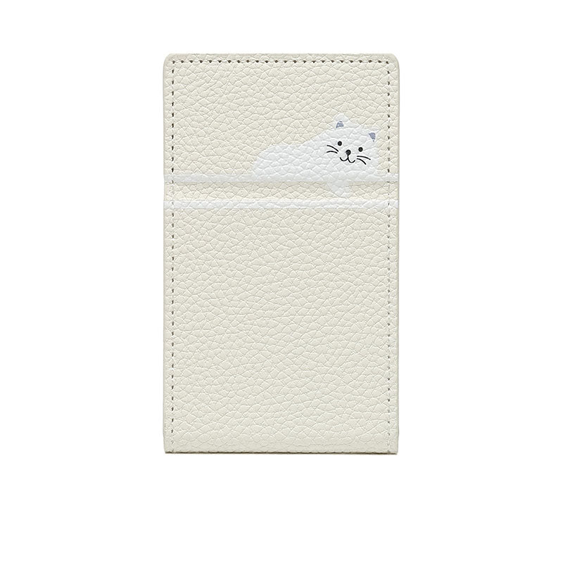 Compatible with iPhone 16 Pro Max magnetic mirror cardholder creative cartoon cat foldable MagSafe leather card case.