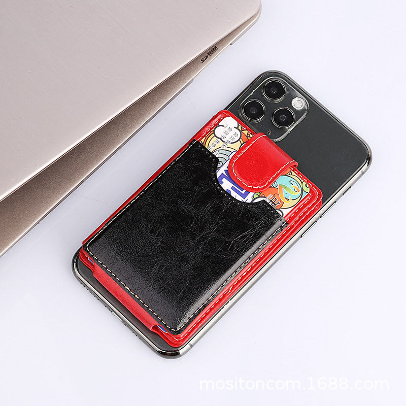 Mobile wallet card sticker holder card sleeve back adhesive crazy horse pattern leather card holder coin card bag mobile stand