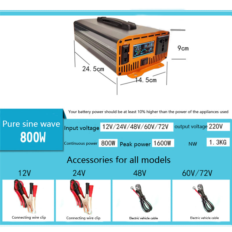 Pure sine wave inverter 12V 24V 48V 60V 72V 96V to 220V for cars, trucks, solar vehicles, and onboard converters 3500W