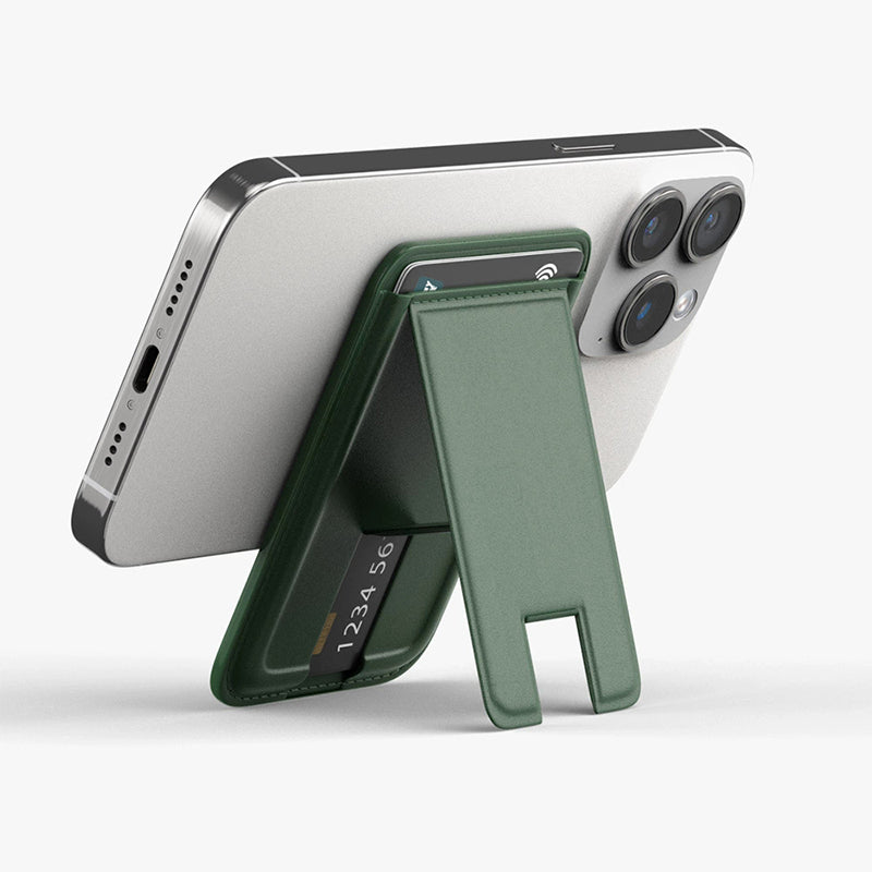 Suitable for iPhone magnetic suction stand card holder leather desktop phone magsafe back clip stand portable foldable.