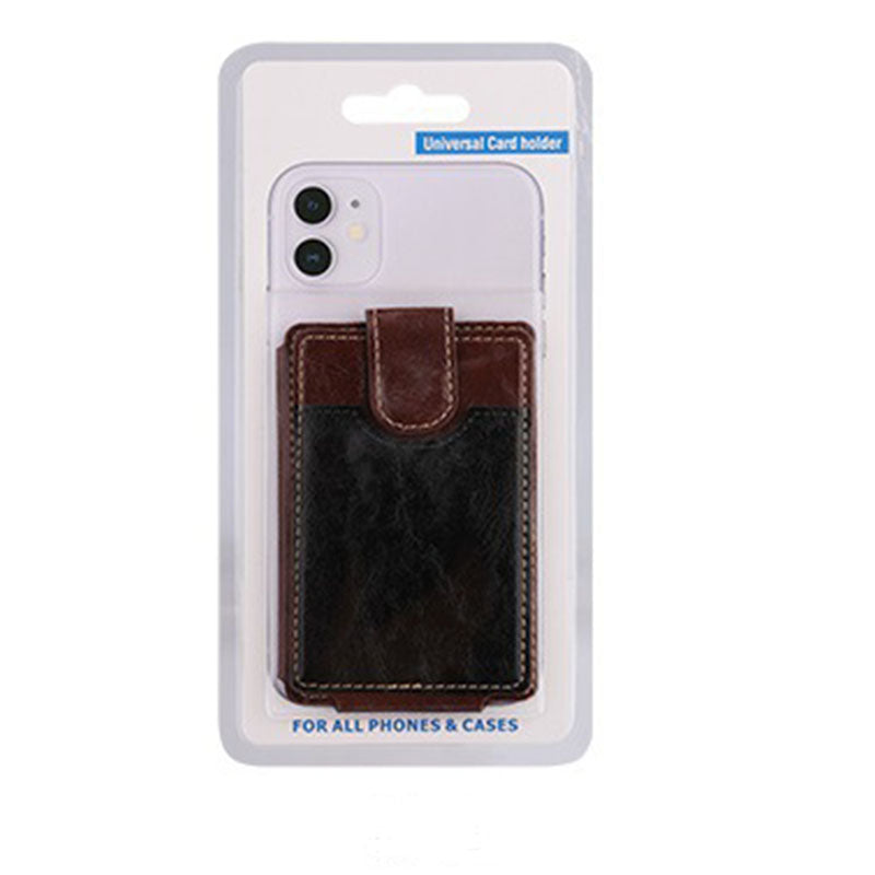 Mobile wallet card sticker holder card sleeve back adhesive crazy horse pattern leather card holder coin card bag mobile stand