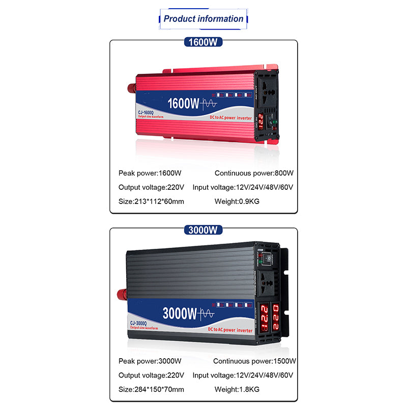 Color screen display high-power on-board inverter 12V 24V 48V 60V To 220V 6000W