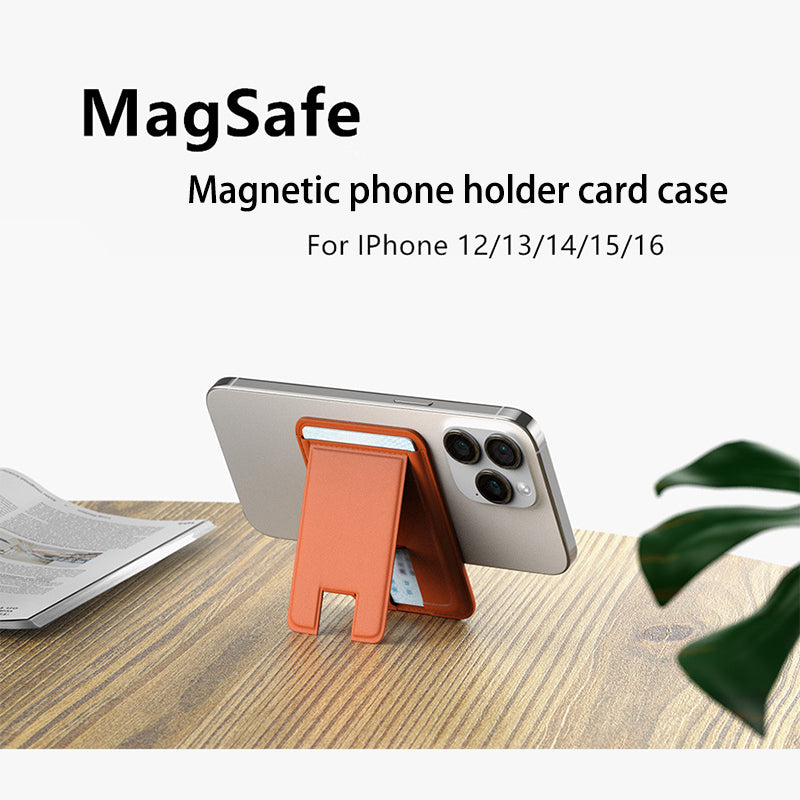 Suitable for iPhone magnetic suction stand card holder leather desktop phone magsafe back clip stand portable foldable.