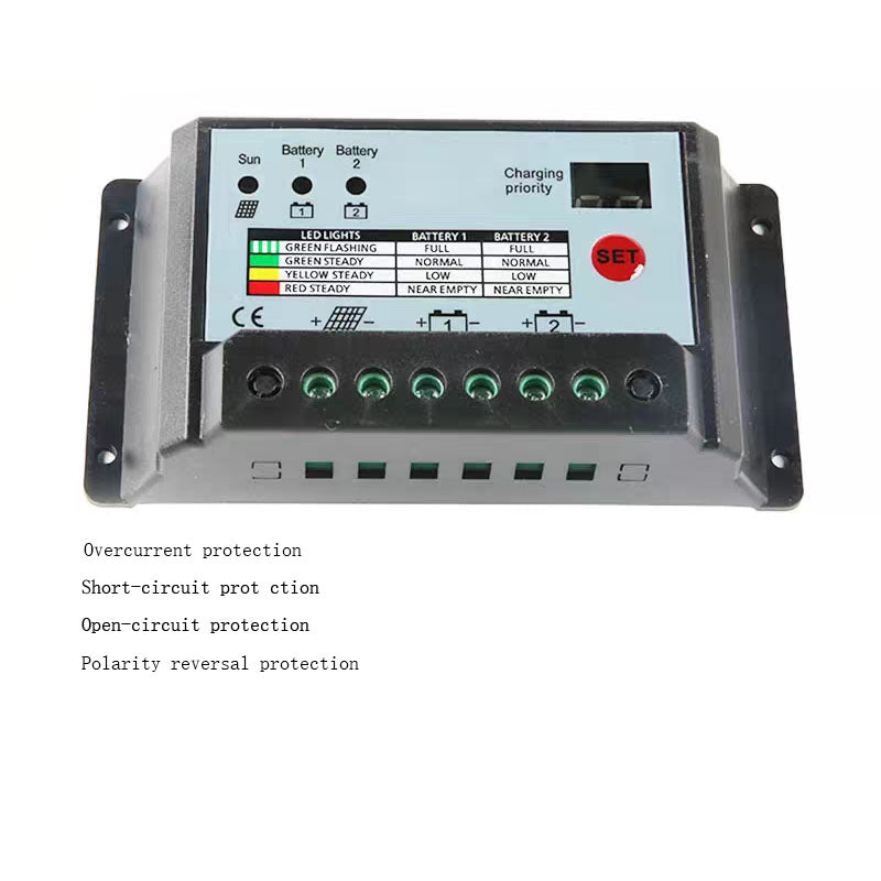 10A~30A solar system controller 12V/24V adaptive dual battery controller