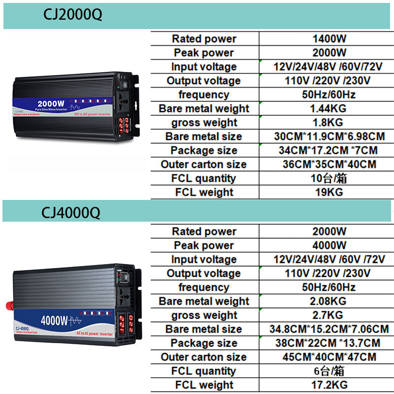 High power pure sine wave home car inverter 12V24V48V60V to 220V 2500W