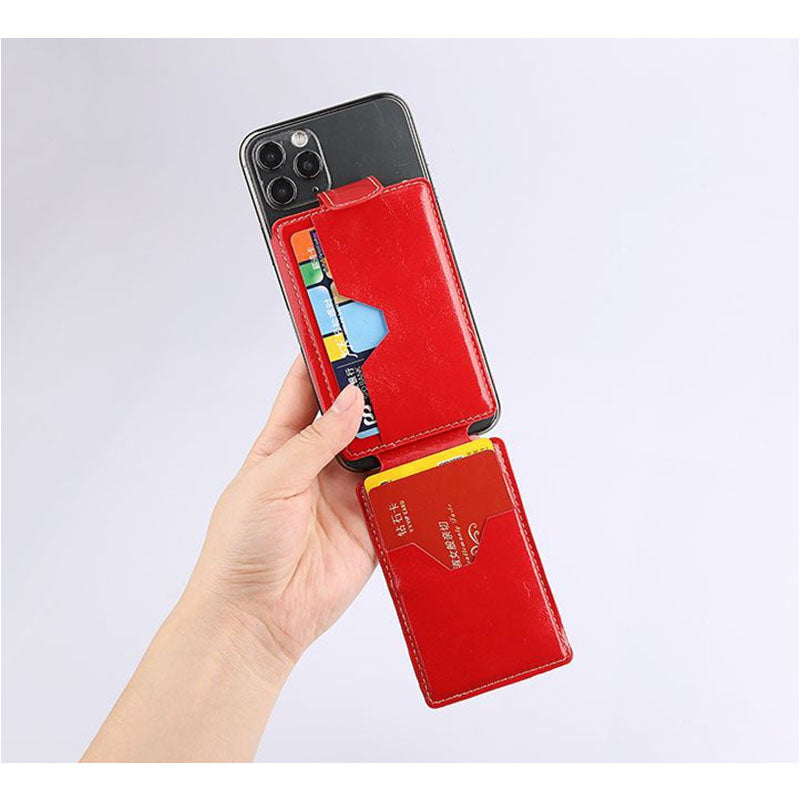 Mobile wallet card sticker holder card sleeve back adhesive crazy horse pattern leather card holder coin card bag mobile stand