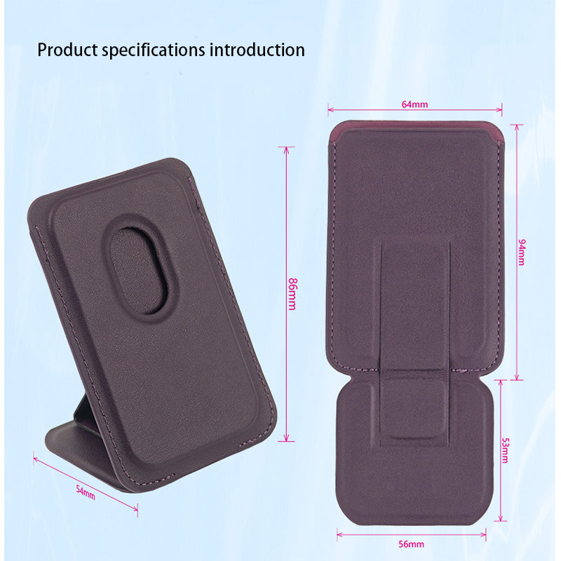 MagSafe magnetic leather card holder phone stand suitable for iPhone 16 with strong magnets and multifunctional features.