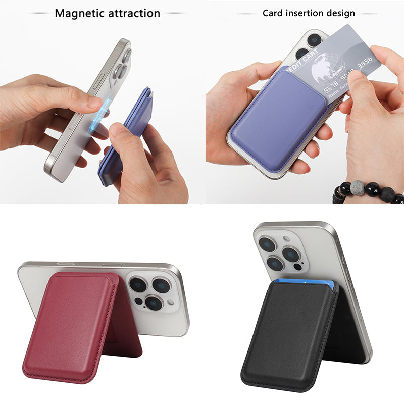 Magnetic leather card holder suitable for iPhone 16 phone card holder MagSafe magnetic card case wallet card pouch stand