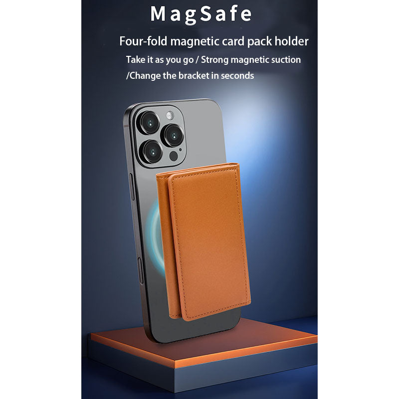 Four-fold magnetic card holder stand
