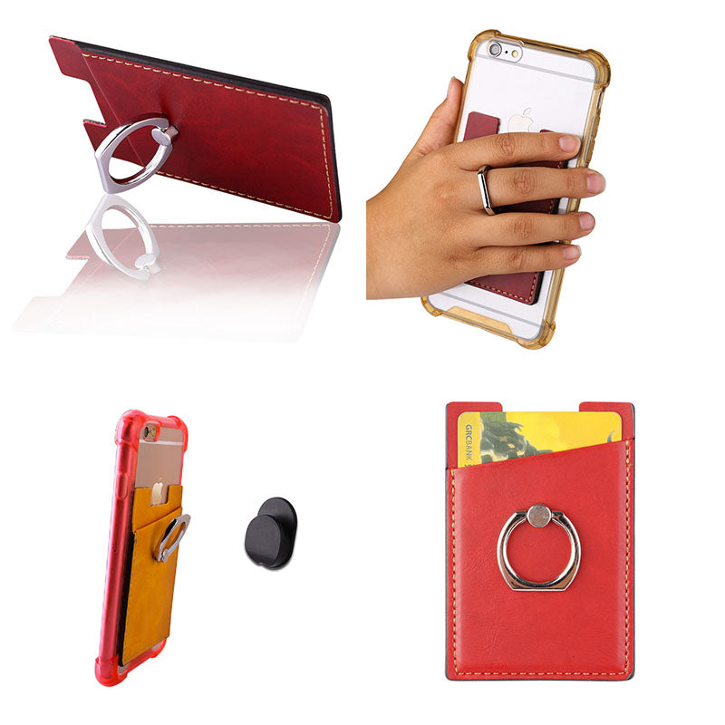 New mobile phone ring stand card holder, mobile back sticker card pouch, leather RFID card holder, back sticker desktop stand in stock.