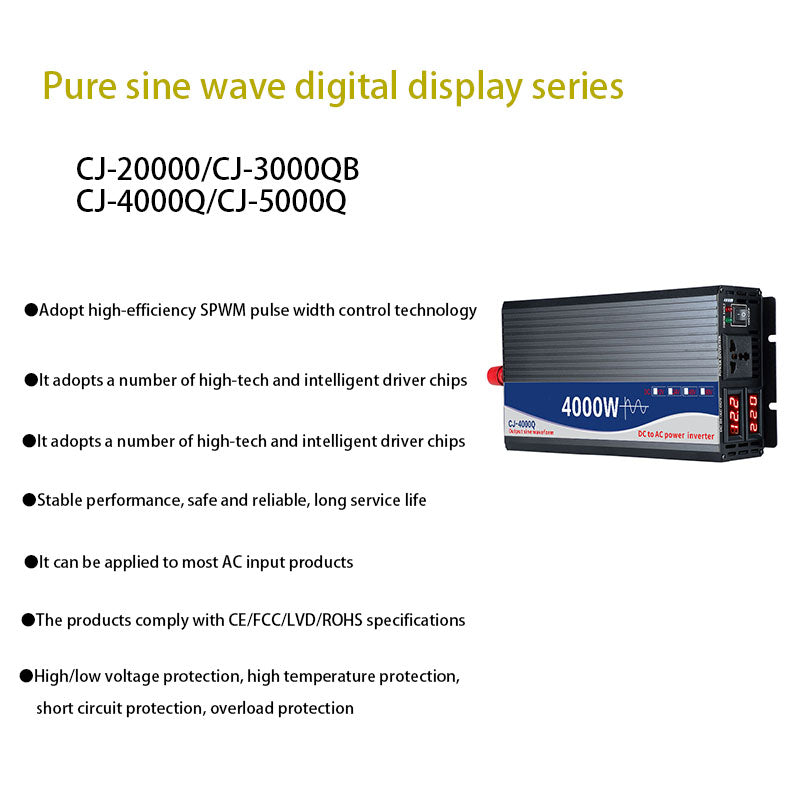 High power pure sine wave home car inverter 12V24V48V60V to 220V 2500W