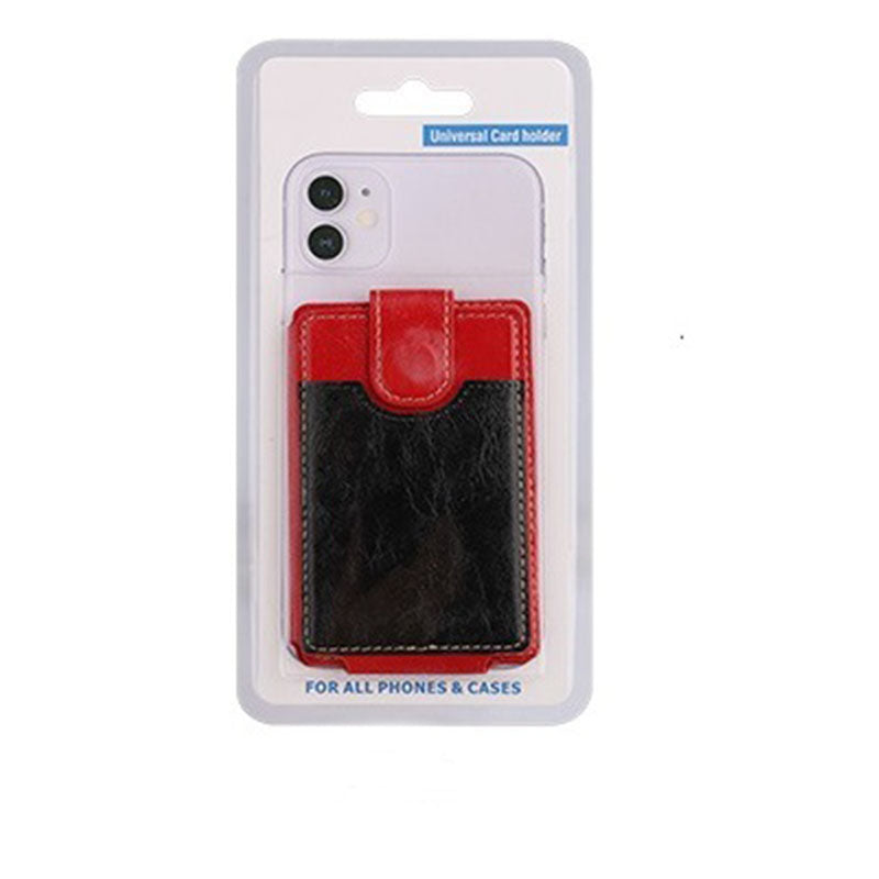 Mobile wallet card sticker holder card sleeve back adhesive crazy horse pattern leather card holder coin card bag mobile stand