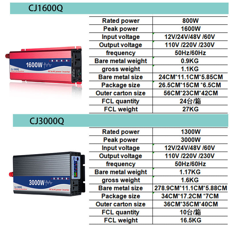 High power pure sine wave home car inverter 12V24V48V72V to 220V 3000W