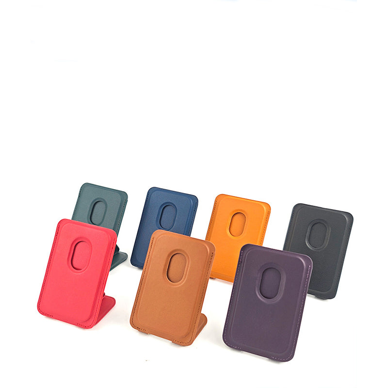 MagSafe magnetic leather card holder phone stand suitable for iPhone 16 with strong magnets and multifunctional features.