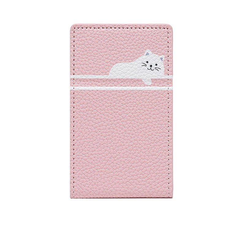 Compatible with iPhone 16 Pro Max magnetic mirror cardholder creative cartoon cat foldable MagSafe leather card case.