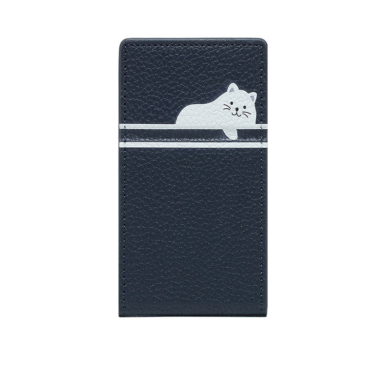 Compatible with iPhone 16 Pro Max magnetic mirror cardholder creative cartoon cat foldable MagSafe leather card case.
