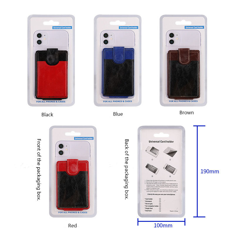 Mobile wallet card sticker holder card sleeve back adhesive crazy horse pattern leather card holder coin card bag mobile stand