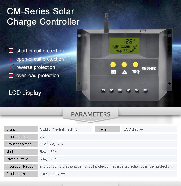 Solar Controller 50A 60A 48V Light Control Smart Solar Charge Controller