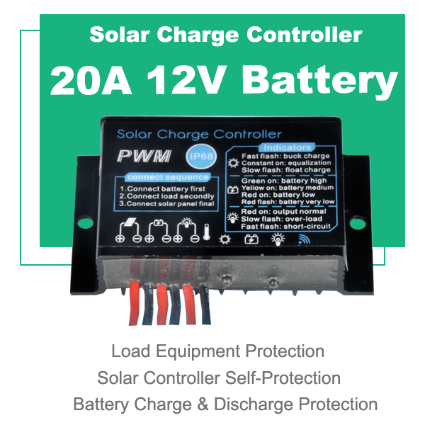 Solar Monitoring Warning Light Charge and Discharge Controller 12V/24V Waterproof 5A~20