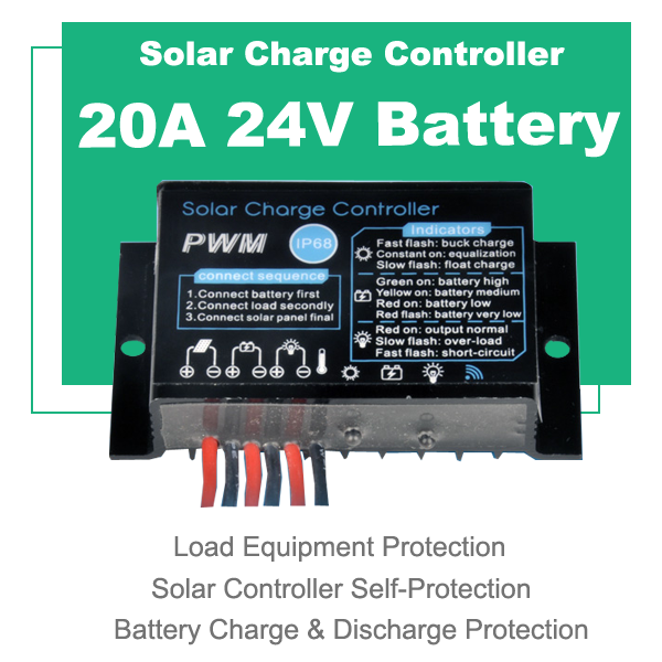 Solar Monitoring Warning Light Charge and Discharge Controller 12V/24V Waterproof 5A~20