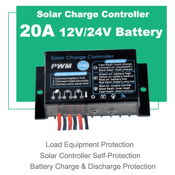 Solar Monitoring Warning Light Charge and Discharge Controller 12V/24V Waterproof 5A~20