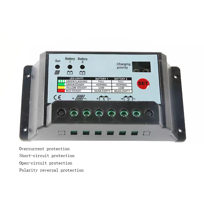 10A~30A solar system controller 12V/24V adaptive dual battery controller