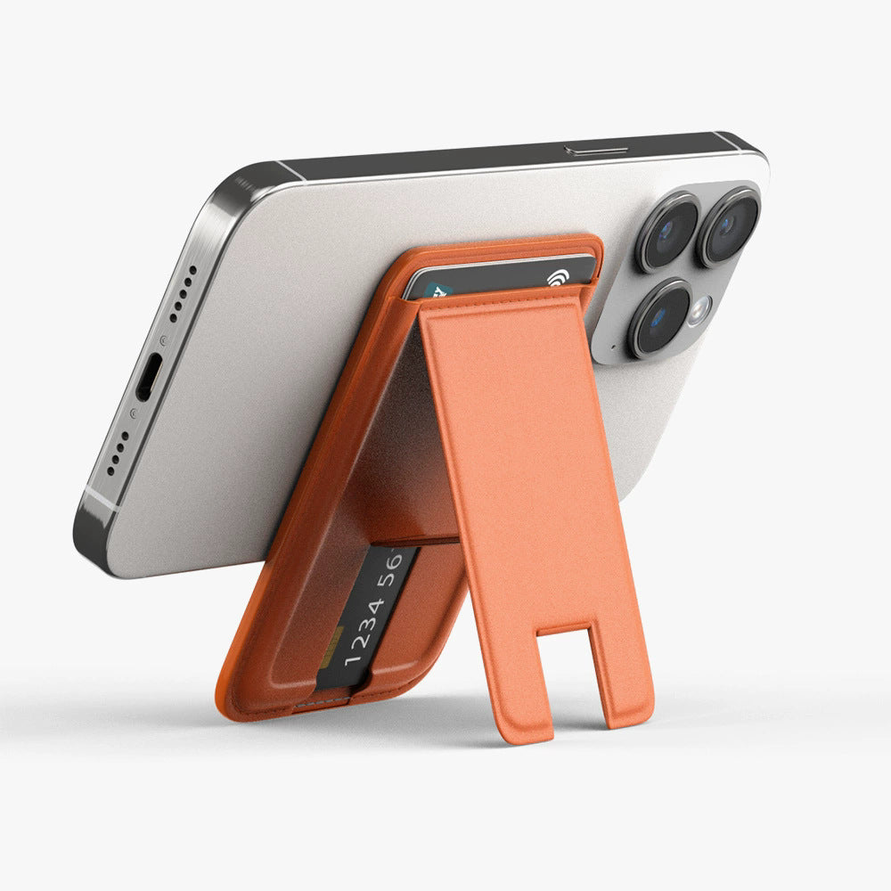 Suitable for iPhone magnetic suction stand card holder leather desktop phone magsafe back clip stand portable foldable.